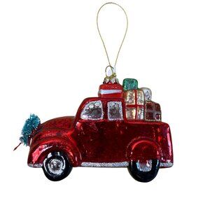 Vintage-Style Red Glass Truck Christmas Ornament Tree Creative Co-Op Farmhouse